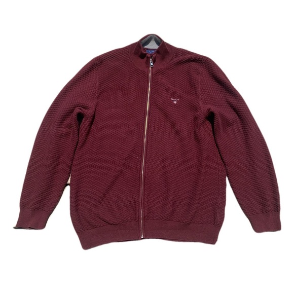 GANT Men’s Textured Full-Zip Sweater Jacket XL Burgundy - Picture 1 of 7